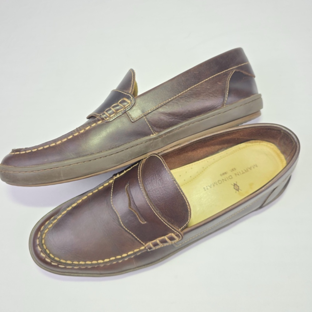 Martin Dingman "Bill" Water Buffalo Leather Penny Loafers - Brown Mens 11W - Picture 5 of 10